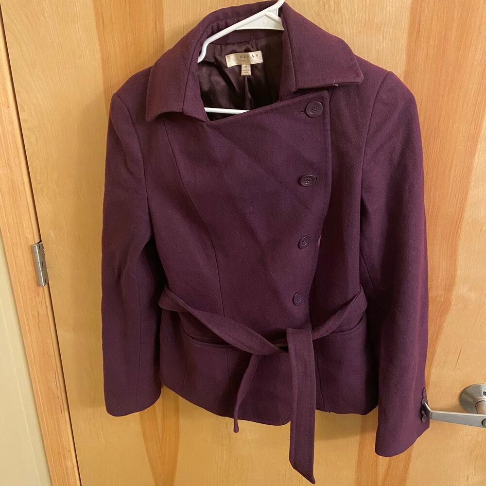 Kenar Wool Blend Purple Winter Coat Peacoat Style Jacket, Sz M